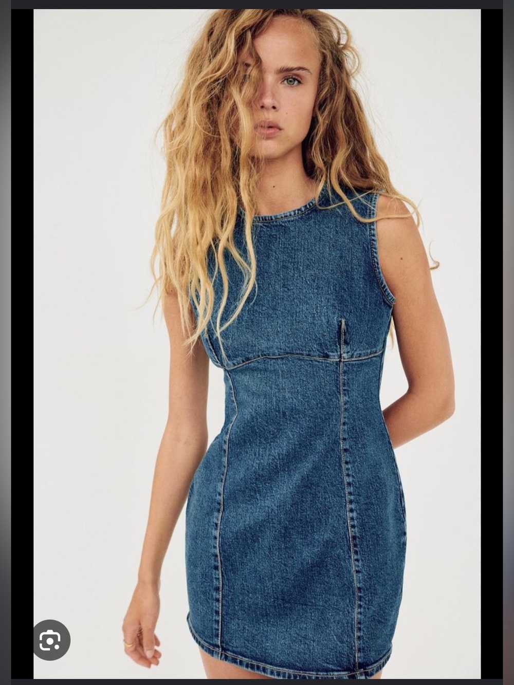 ZARA Sleeveless Denim Mini Dress in Light Blue Wash, Size Medium